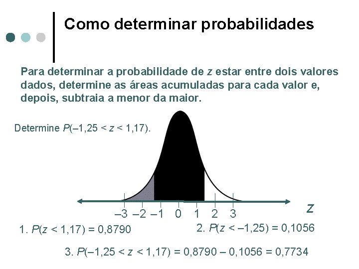 Como determinar probabilidades Para determinar a probabilidade de z estar entre dois valores dados,
