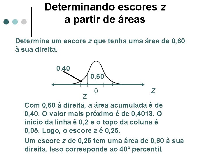 Determinando escores z a partir de áreas Determine um escore z que tenha uma