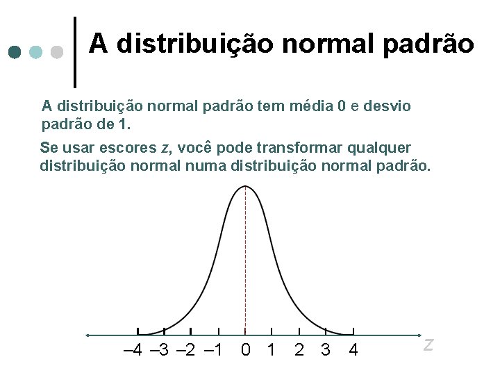 A distribuição normal padrão tem média 0 e desvio padrão de 1. Se usar