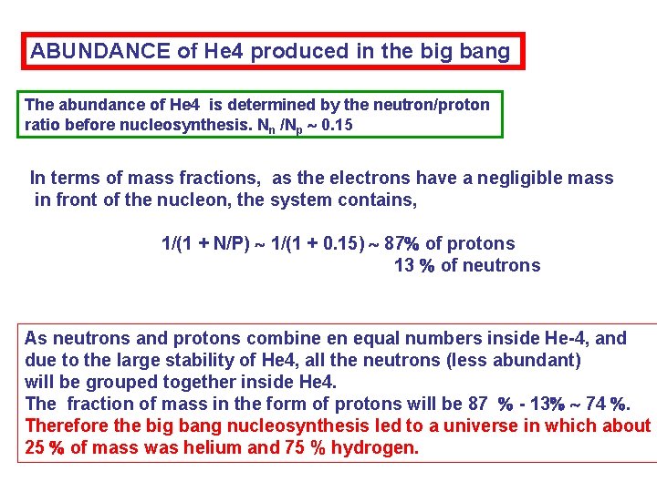 ABUNDANCE of He 4 produced in the big bang The abundance of He 4