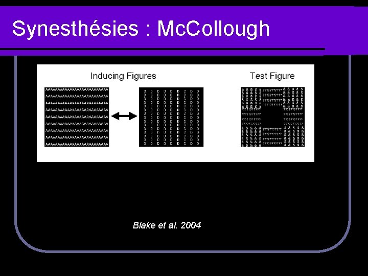 Synesthésies : Mc. Collough Blake et al. 2004 