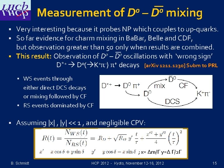 Measurement of D 0 – D 0 mixing Very interesting because it probes NP
