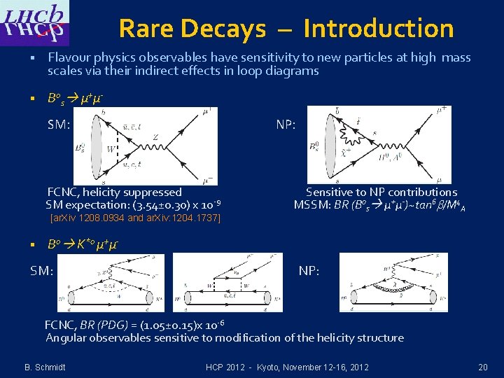 Rare Decays – Introduction § Flavour physics observables have sensitivity to new particles at