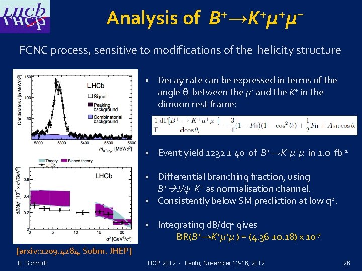 Analysis of B+→K+μ+μ− FCNC process, sensitive to modifications of the helicity structure § Decay