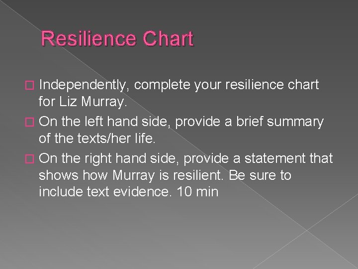 Resilience Chart Independently, complete your resilience chart for Liz Murray. � On the left