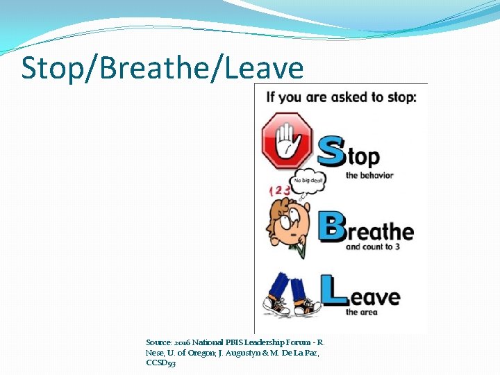 Stop/Breathe/Leave Source: 2016 National PBIS Leadership Forum - R. Nese, U. of Oregon; J.