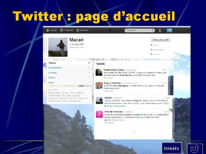 Twitter : page d’accueil tweets 