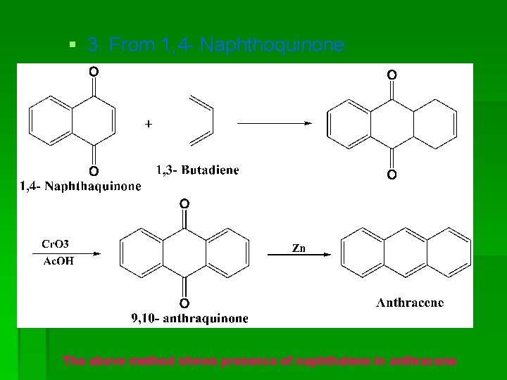 § 3. From 1, 4 - Naphthoquinone The above method shows presence of naphthalene § 3. From 1, 4 - Naphthoquinone The above method shows presence of naphthalene