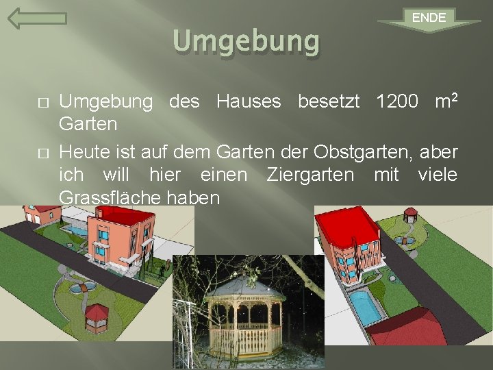 Umgebung � � ENDE Umgebung des Hauses besetzt 1200 m 2 Garten Heute ist