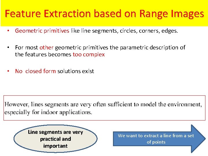 Feature Extraction based on Range Images • Geometric primitives like line segments, circles, corners,