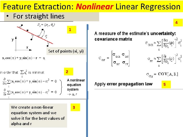 Feature Extraction: Nonlinear Linear Regression • For straight lines 4 1 Set of points