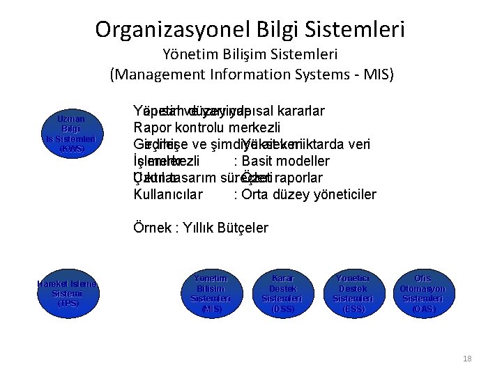 Organizasyonel Bilgi Sistemleri Yönetim Bilişim Sistemleri (Management Information Systems - MIS) Uzman Bilgi Is