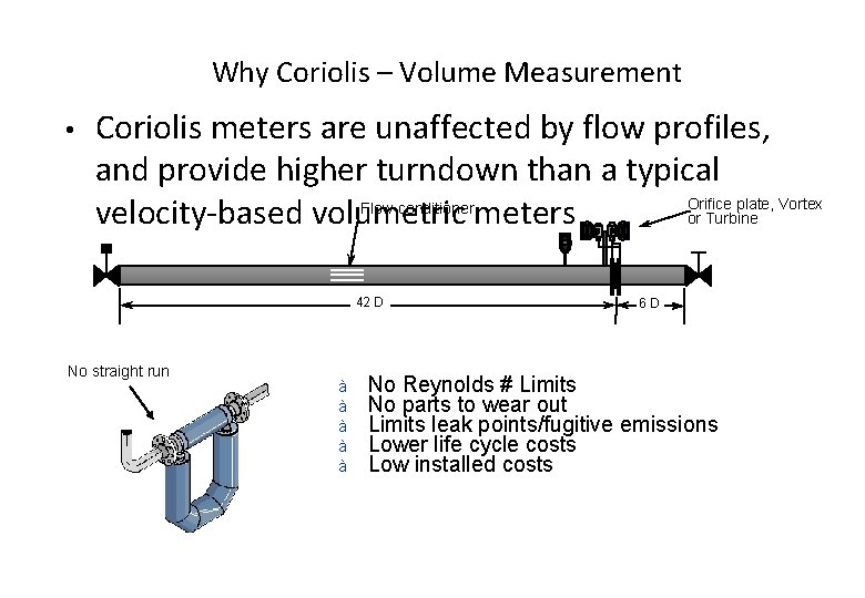 Why Coriolis – Volume Measurement • Coriolis meters are unaffected by flow profiles, and