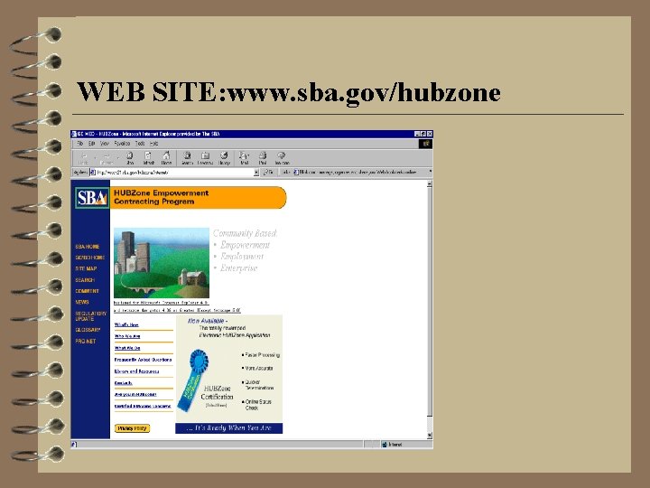 WEB SITE: www. sba. gov/hubzone 