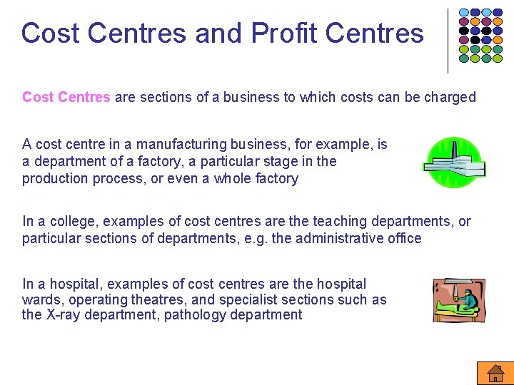 Cost Centres and Profit Centres Cost Centres are sections of a business to which