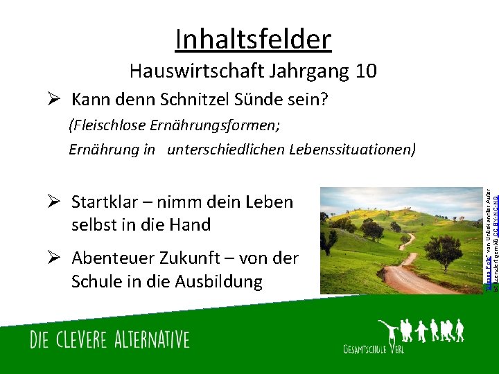 Inhaltsfelder Hauswirtschaft Jahrgang 10 Ø Kann denn Schnitzel Sünde sein? Ø Startklar – nimm