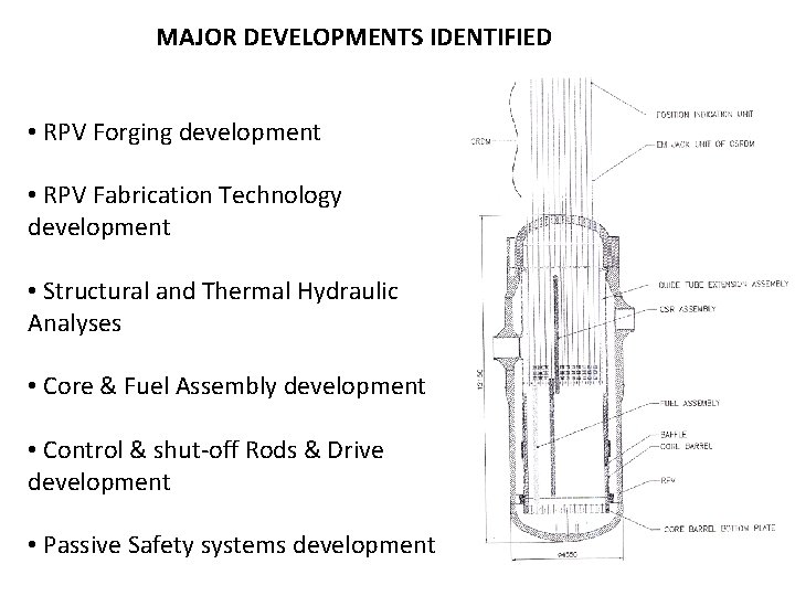 MAJOR DEVELOPMENTS IDENTIFIED • RPV Forging development • RPV Fabrication Technology development • Structural