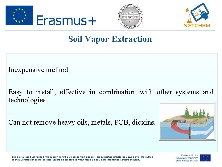 Soil Vapor Extraction Inexpensive method. Easy to install, effective in combination with other systems