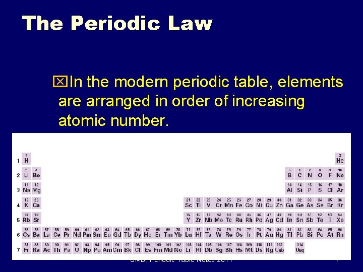 6. 1 The Periodic Law x. In the modern periodic table, elements are arranged