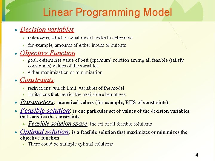 Linear Programming Model · Decision variables · · · Objective Function · · ·
