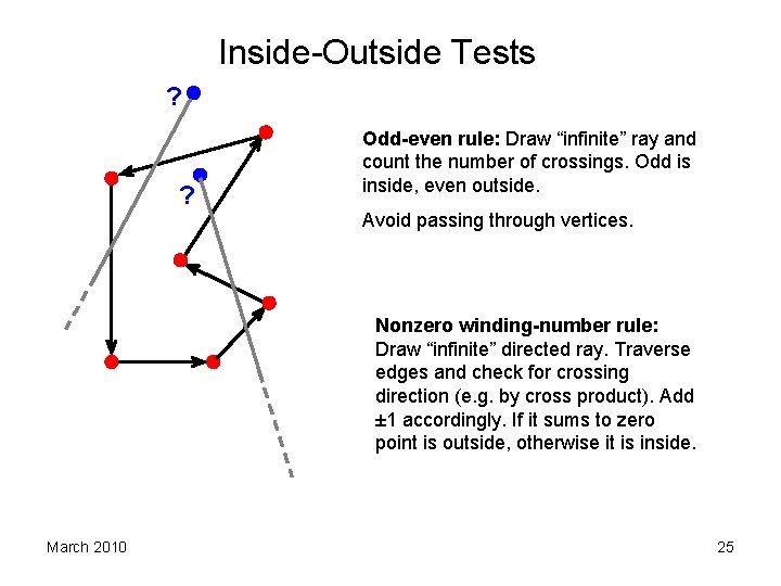 Inside-Outside Tests ? ? Odd-even rule: Draw “infinite” ray and count the number of
