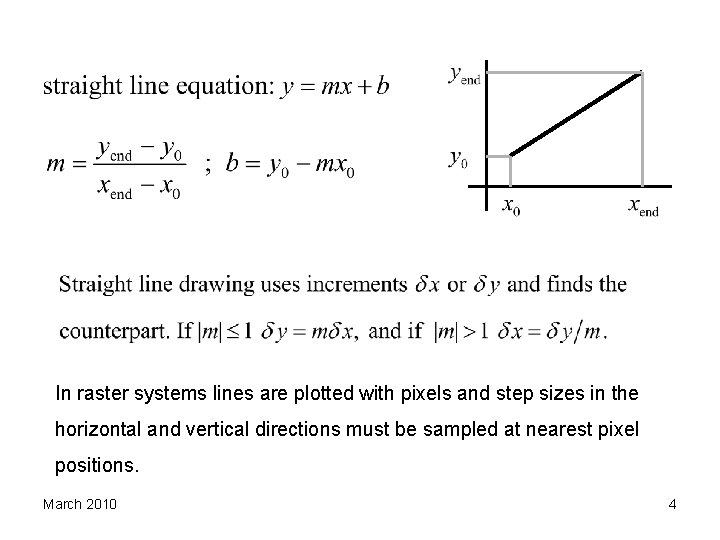 In raster systems lines are plotted with pixels and step sizes in the horizontal