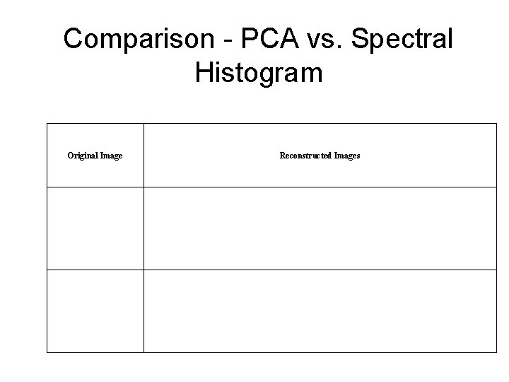 Comparison - PCA vs. Spectral Histogram Original Image Reconstructed Images 