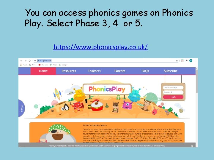 You can access phonics games on Phonics Play. Select Phase 3, 4 or 5.