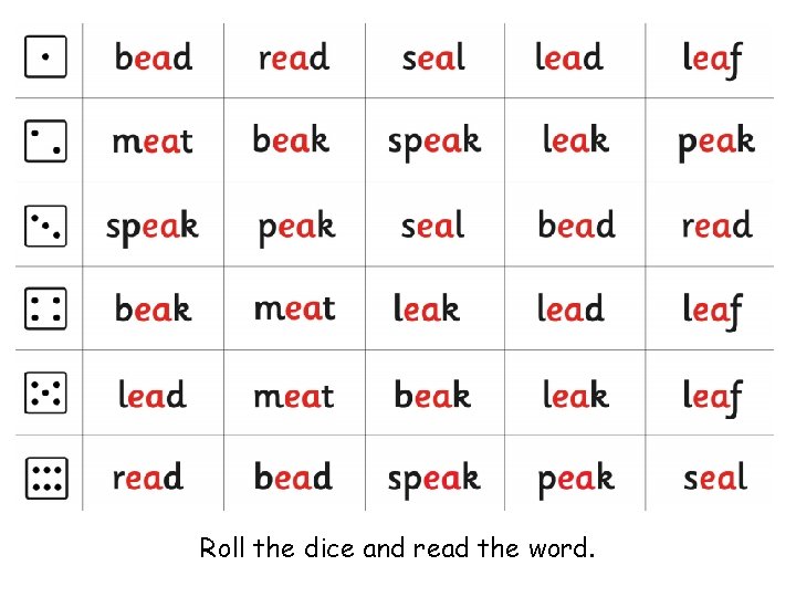 Roll the dice and read the word. 