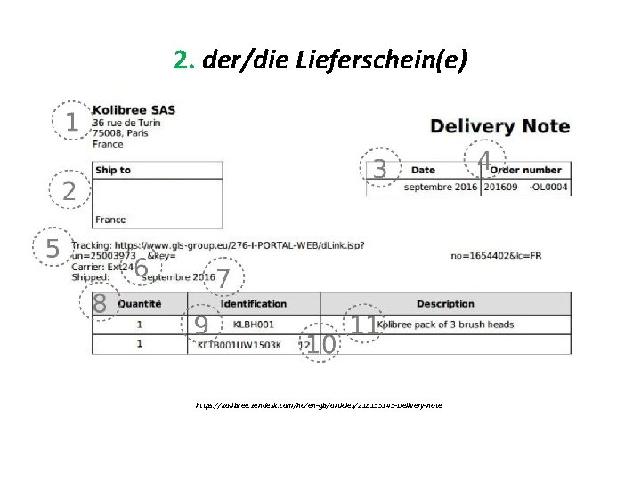 2. der/die Lieferschein(e) https: //kolibree. zendesk. com/hc/en-gb/articles/218135143 -Delivery-note 