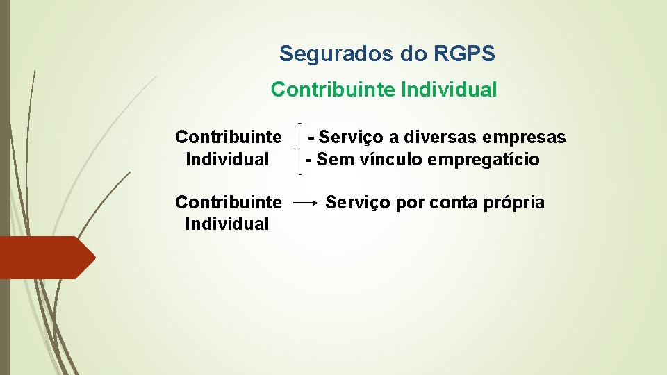 Segurados do RGPS Contribuinte Individual - Serviço a diversas empresas - Sem vínculo empregatício
