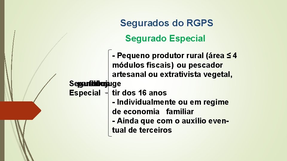 Segurados do RGPS Segurado Especial - Pequeno produtor rural (área ≤ 4 módulos fiscais)