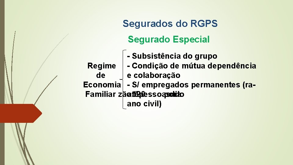 Segurados do RGPS Segurado Especial - Subsistência do grupo Regime - Condição de mútua