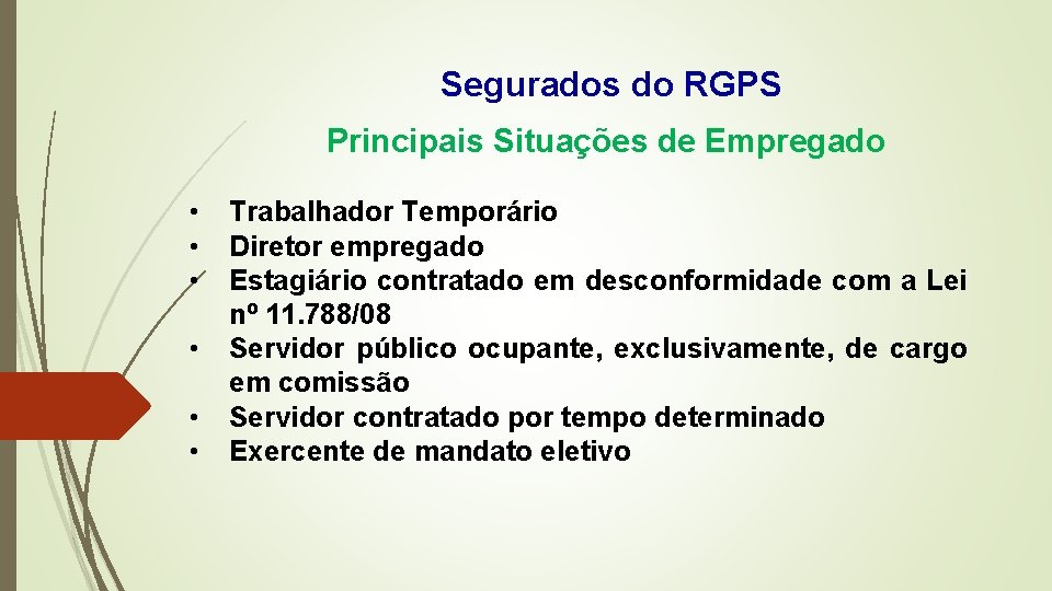 Segurados do RGPS Principais Situações de Empregado • • • Trabalhador Temporário Diretor empregado