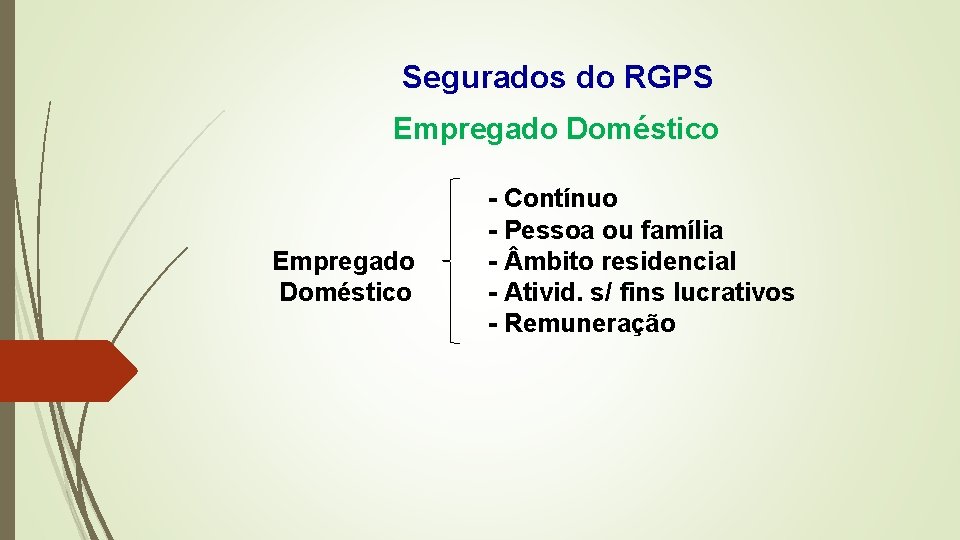 Segurados do RGPS Empregado Doméstico - Contínuo - Pessoa ou família - mbito residencial