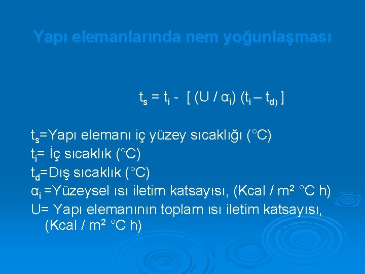 Yapı elemanlarında nem yoğunlaşması ts = ti - [ (U / αi) (ti –