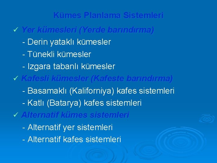 Kümes Planlama Sistemleri Yer kümesleri (Yerde barındırma) - Derin yataklı kümesler - Tünekli kümesler