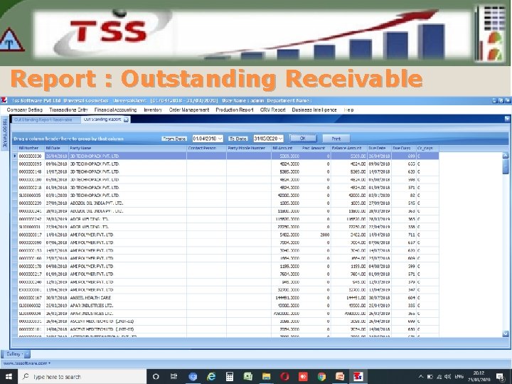 Report : Outstanding Receivable 