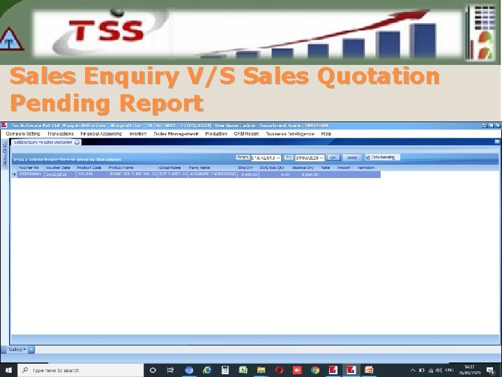 Sales Enquiry V/S Sales Quotation Pending Report 