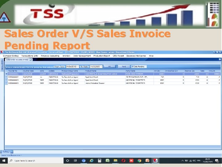 Sales Order V/S Sales Invoice Pending Report 