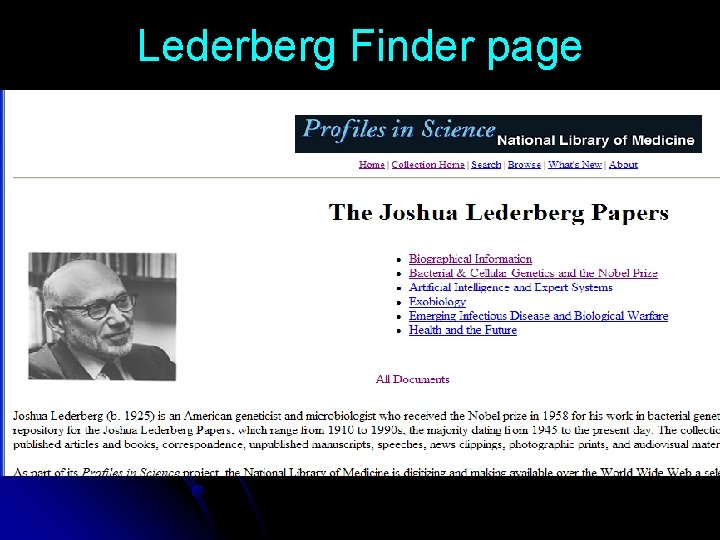 Lederberg Finder page 