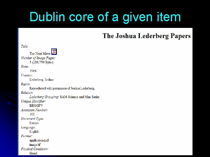 Dublin core of a given item 