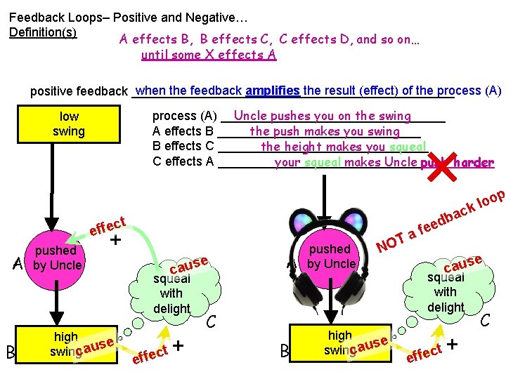 Feedback Loops– Positive and Negative… Definition(s) A effects B, B effects C, C effects