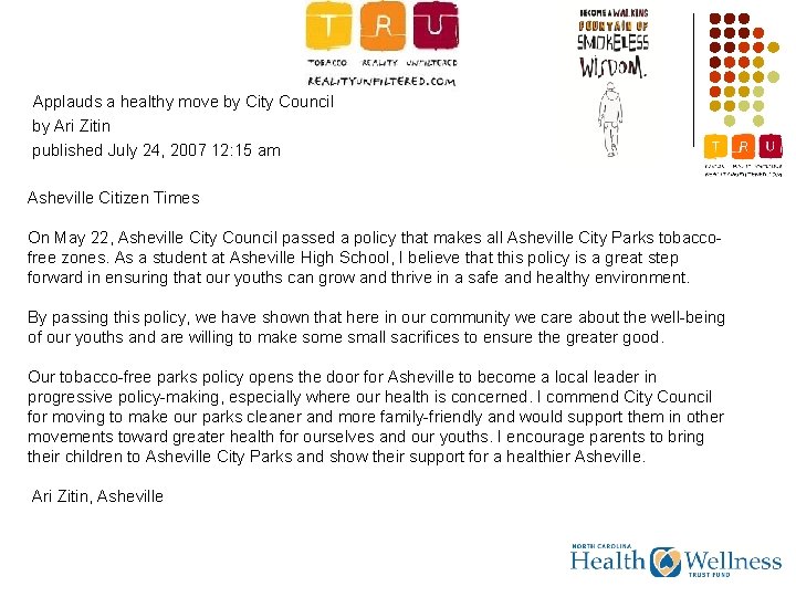 Applauds a healthy move by City Council by Ari Zitin published July 24, 2007
