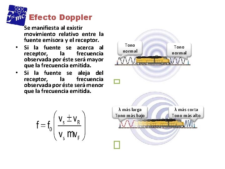 Efecto Doppler Se manifiesta al existir movimiento relativo entre la fuente emisora y el