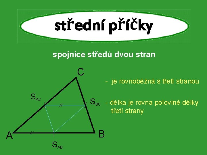 střední příčky spojnice středů dvou stran C SAC - je rovnoběžná s třetí stranou