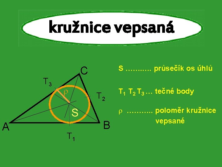 kružnice vepsaná T 3 S ……. …. průsečík os úhlů C T 2 S