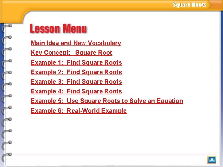 Main Idea and New Vocabulary Key Concept Square