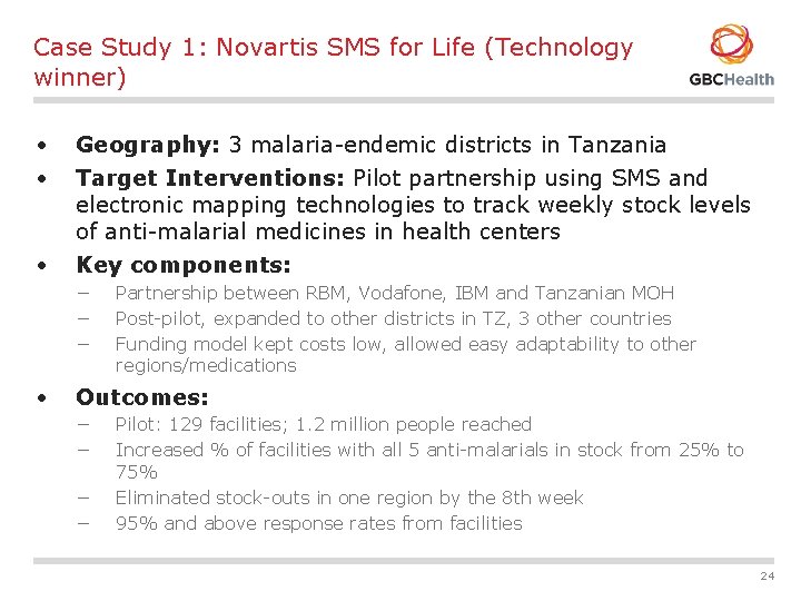 Case Study 1: Novartis SMS for Life (Technology winner) • • • Geography: 3