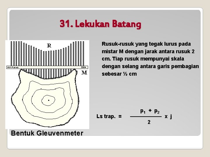 31. Lekukan Batang Rusuk-rusuk yang tegak lurus pada mistar M dengan jarak antara rusuk